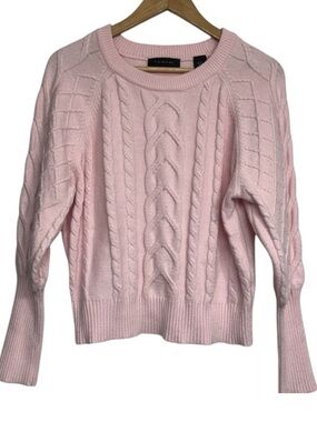 Tahari Soft Pink Cable Knit Sweater Size Medium Coquette Girly Soft Feminine